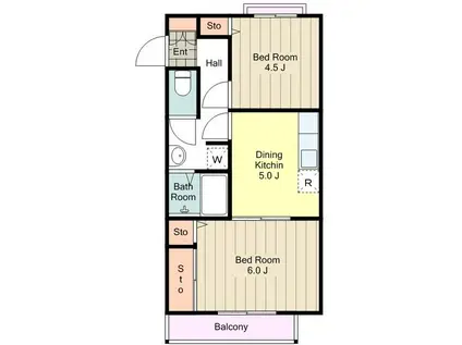 ヴィレッジM A棟(2DK/1階)の間取り写真