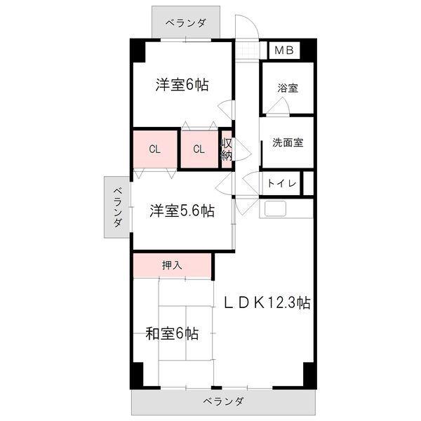カーサ薬師寺(3LDK/5階)の間取り写真