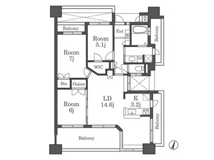 サングレート大野城センターステージ(3LDK/7階)の間取り写真