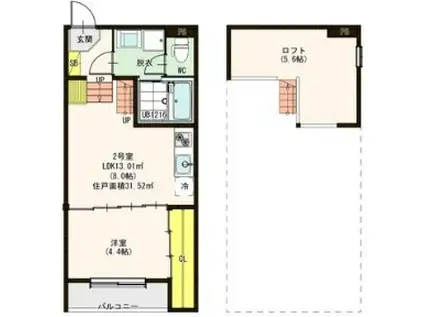 ハーモニーテラス仙台福田町(1LDK/2階)の間取り写真