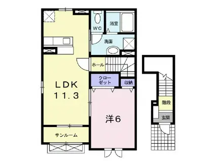 ラ・メール(1LDK/2階)の間取り写真