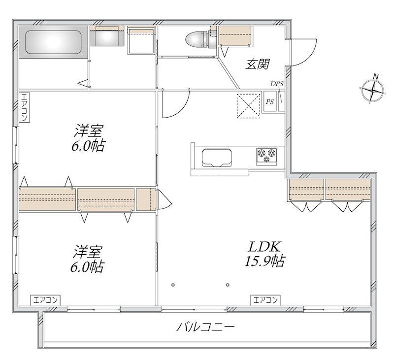 グランドゥール ソレイユ 浦和II(2LDK/2階)の間取り写真