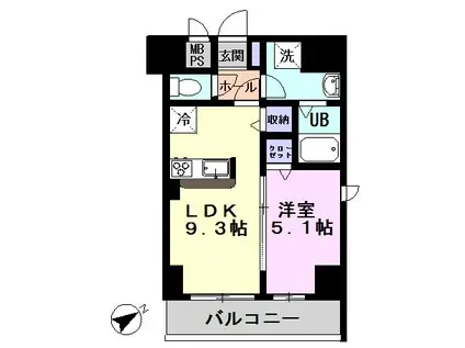 ウッドヒルズ(1LDK/7階)の間取り写真