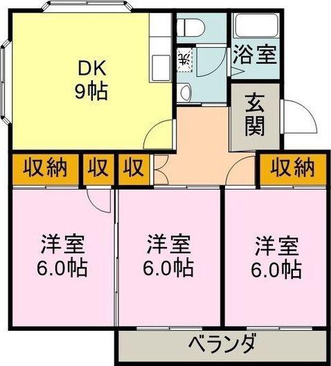 川原マンション(3DK/3階)の間取り写真