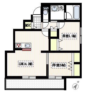 リクティ溝の口(2LDK/2階)の間取り写真