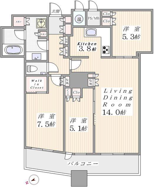 ザ・パークハウス西新宿タワー60(3LDK/39階)の間取り写真
