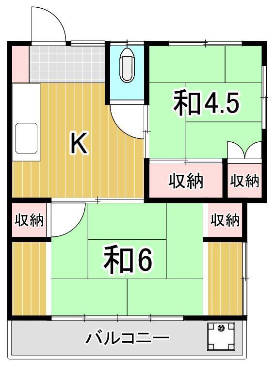 吉岡荘(2K/1階)の間取り写真
