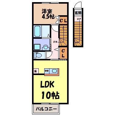 ハウス北原(1LDK/2階)の間取り写真