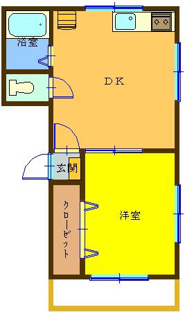 コーポ高木(1DK/3階)の間取り写真