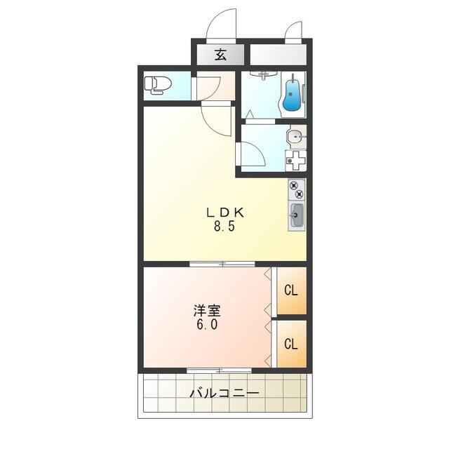 ラ・ポーエあき(1LDK/3階)の間取り写真