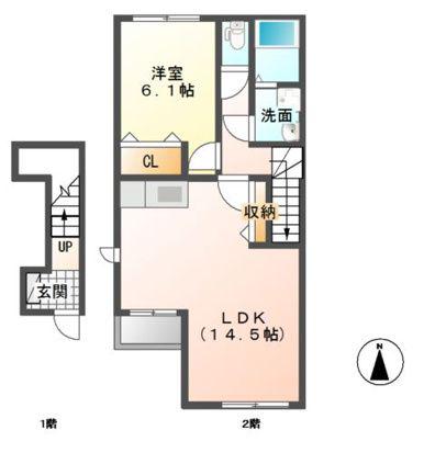 BONHEUR(1LDK/2階)の間取り写真