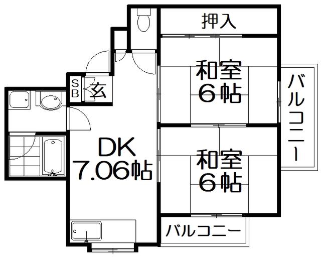 川島第20ビル枚方公園(2DK/4階)の間取り写真