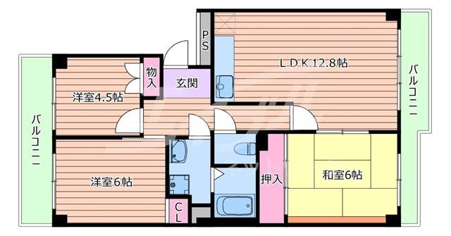 千里サザンテラス(3LDK/6階)の間取り写真