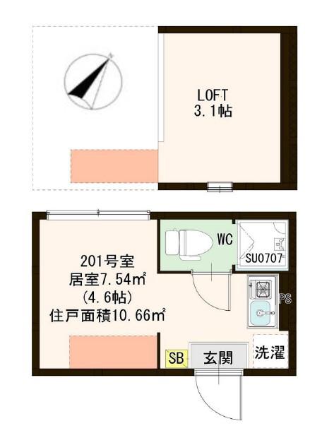 ハーモニーテラス南小岩V(ワンルーム/2階)の間取り写真