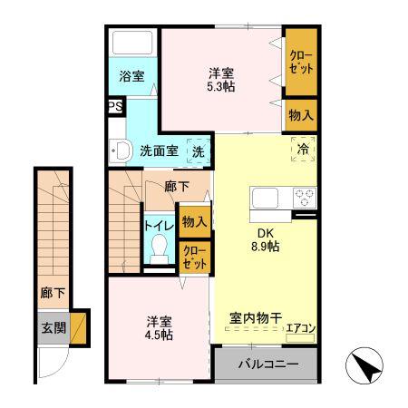 ペイサージュ宮前(2DK/2階)の間取り写真