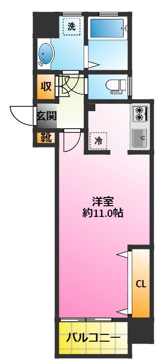 フルールM(1K/2階)の間取り写真