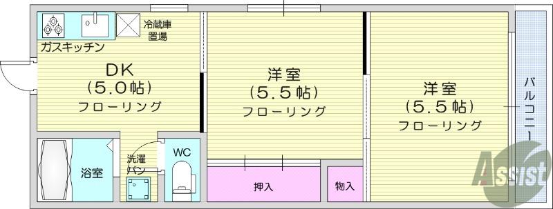 ハイネ國分(2DK/3階)の間取り写真