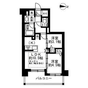 ユニハイム小岩(2LDK/9階)の間取り写真