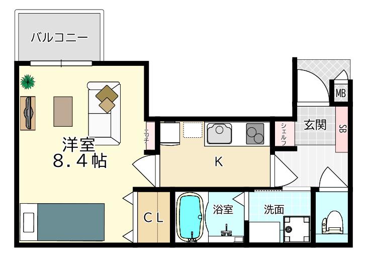 コスモ ルシュ メゾン 塚口I(1K/2階)の間取り写真