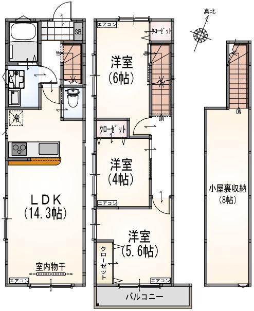 サンライズ希望ヶ丘B棟(3LDK/1階)の間取り写真