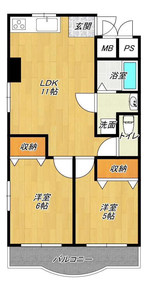 マツモトビル(2LDK/4階)の間取り写真