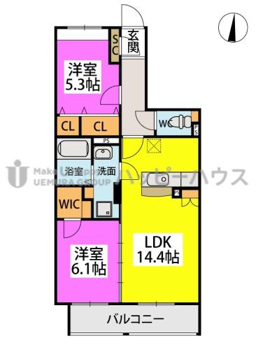 モンテロクローバル(2LDK/5階)の間取り写真