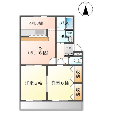 ティエドゥールI(2LDK/2階)の間取り写真