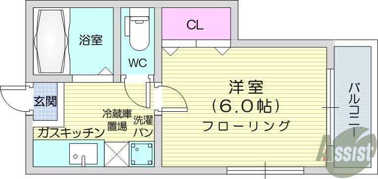 ジュネス北山(1K/2階)の間取り写真