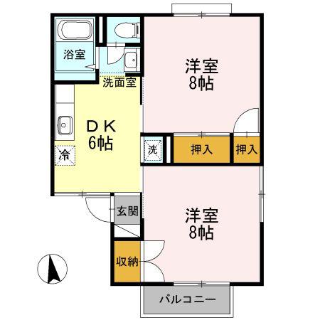 セジュールあがたB棟(2DK/1階)の間取り写真