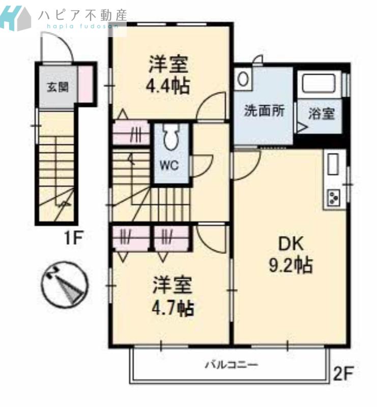 シェソワみずほA(2DK/2階)の間取り写真