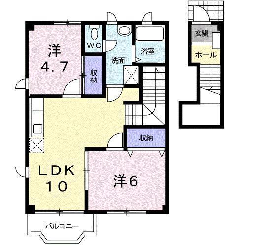 ポートハイツ2号館A棟(2LDK/2階)の間取り写真