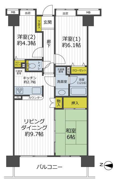 コスモ錦糸町グランステージ(3LDK/3階)の間取り写真