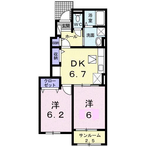 フィオーレ・G I(2DK/1階)の間取り写真