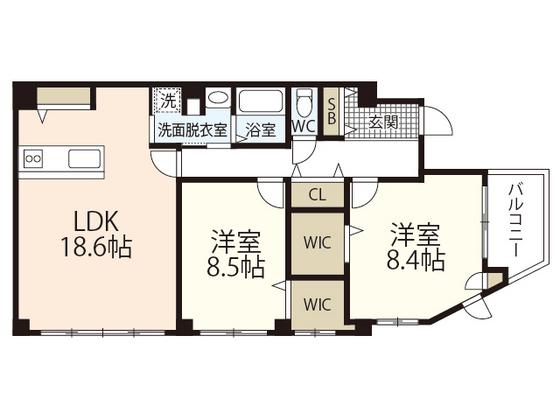 LUXES堺町(2LDK/4階)の間取り写真