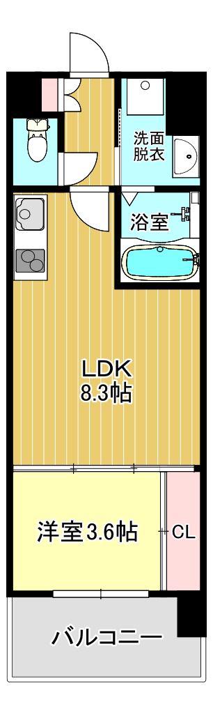 ヴェルデ博多サウス(1LDK/2階)の間取り写真