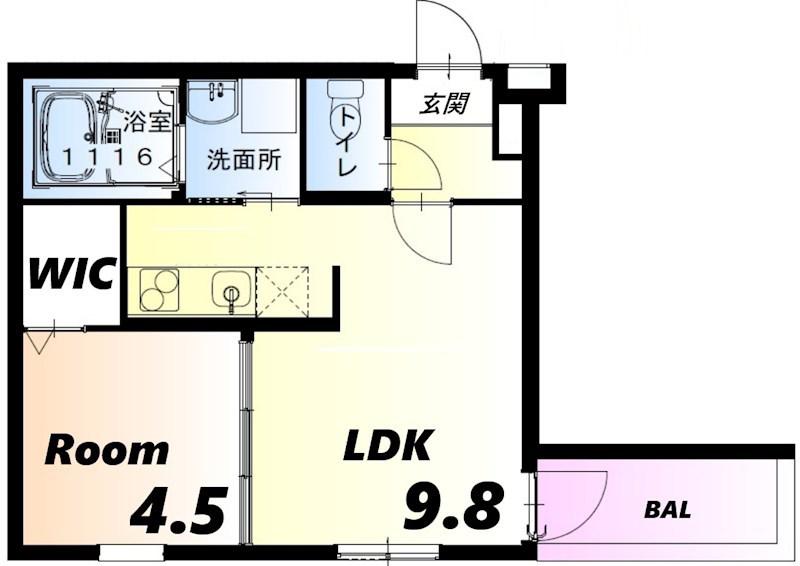 フジパレス夙川香櫨園ノース(1LDK/2階)の間取り写真