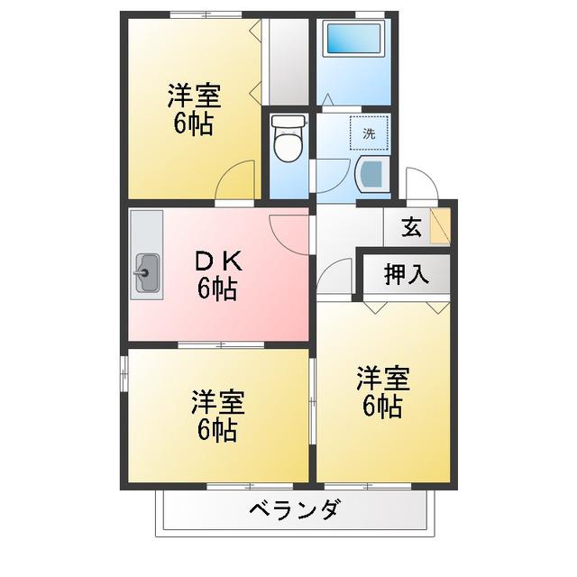 カーサシンザ(3DK/2階)の間取り写真