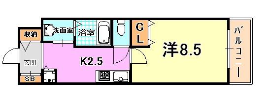 CITYSPIRE神戸元町I(1K/8階)の間取り写真