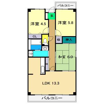 カランドリエ大篠(3LDK/2階)の間取り写真