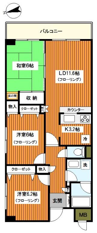 TS GARDEN横浜岸根公園(3LDK/3階)の間取り写真