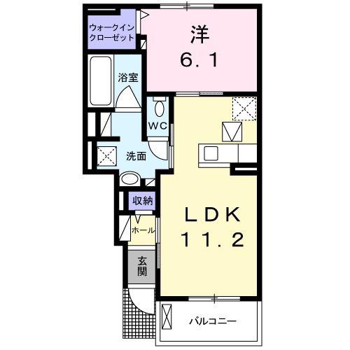 ベルジュ土橋(1LDK/1階)の間取り写真
