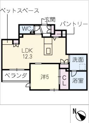 LARGO UNOMORI(1LDK/3階)の間取り写真