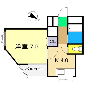 八反町ウイング(1K/2階)の間取り写真