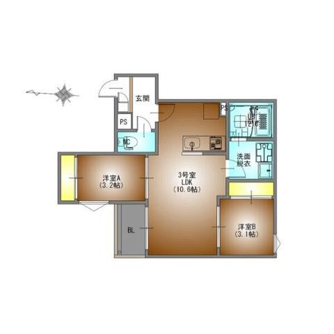 REGALEST WOOD TERRACE JOSHIN(2LDK/2階)の間取り写真