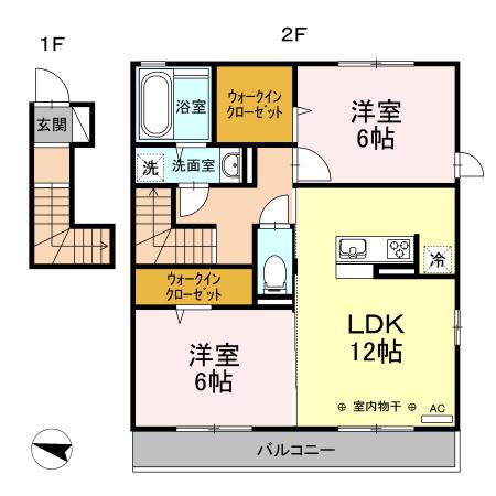 セレスティンワールA棟(2LDK/2階)の間取り写真