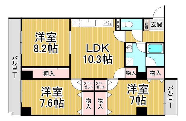 HACHIBUSE鳴尾(3LDK/4階)の間取り写真
