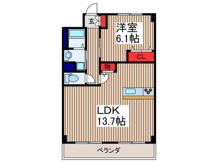 サンライズ氷川町(1LDK/4階)の間取り写真