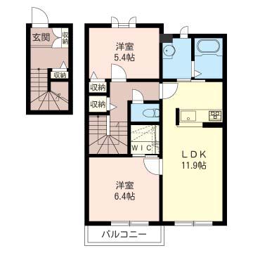 リンデハイム I(2LDK/2階)の間取り写真