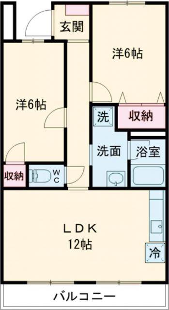 ラーレ前橋 A(2LDK/2階)の間取り写真