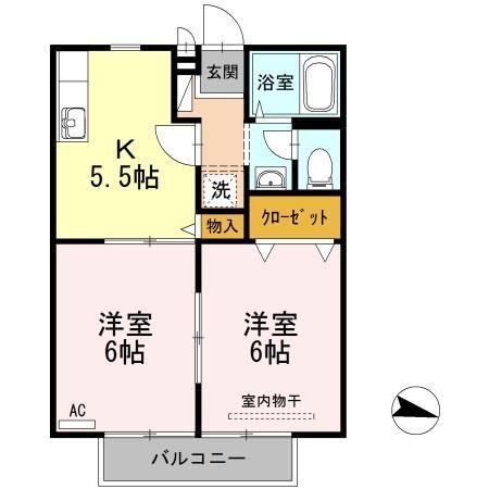 ビーライン大輝(2K/1階)の間取り写真